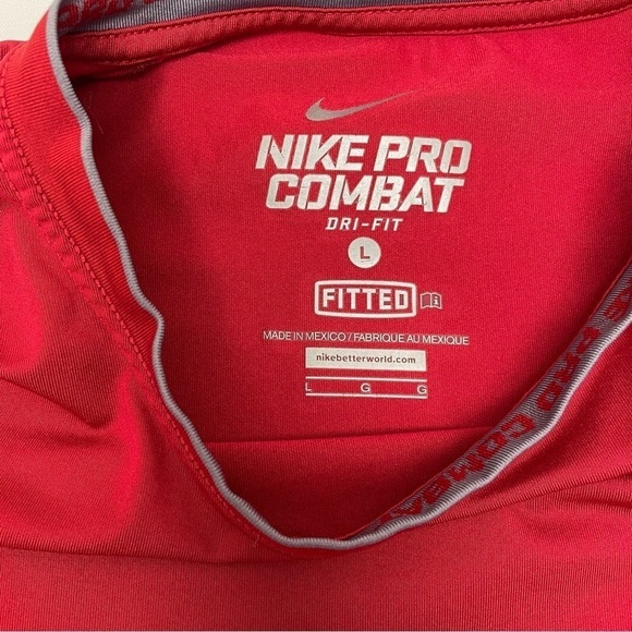 Nike Pro Combat Dri Fit Red Men’s Fitted Short Sleeve T-Shirt Size Large - Picture 4 of 11